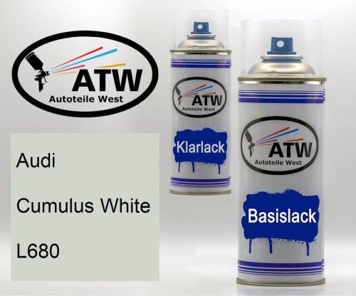 Audi, Cumulus White, L680: 400ml Sprühdose + 400ml Klarlack - Set, von ATW Autoteile West.